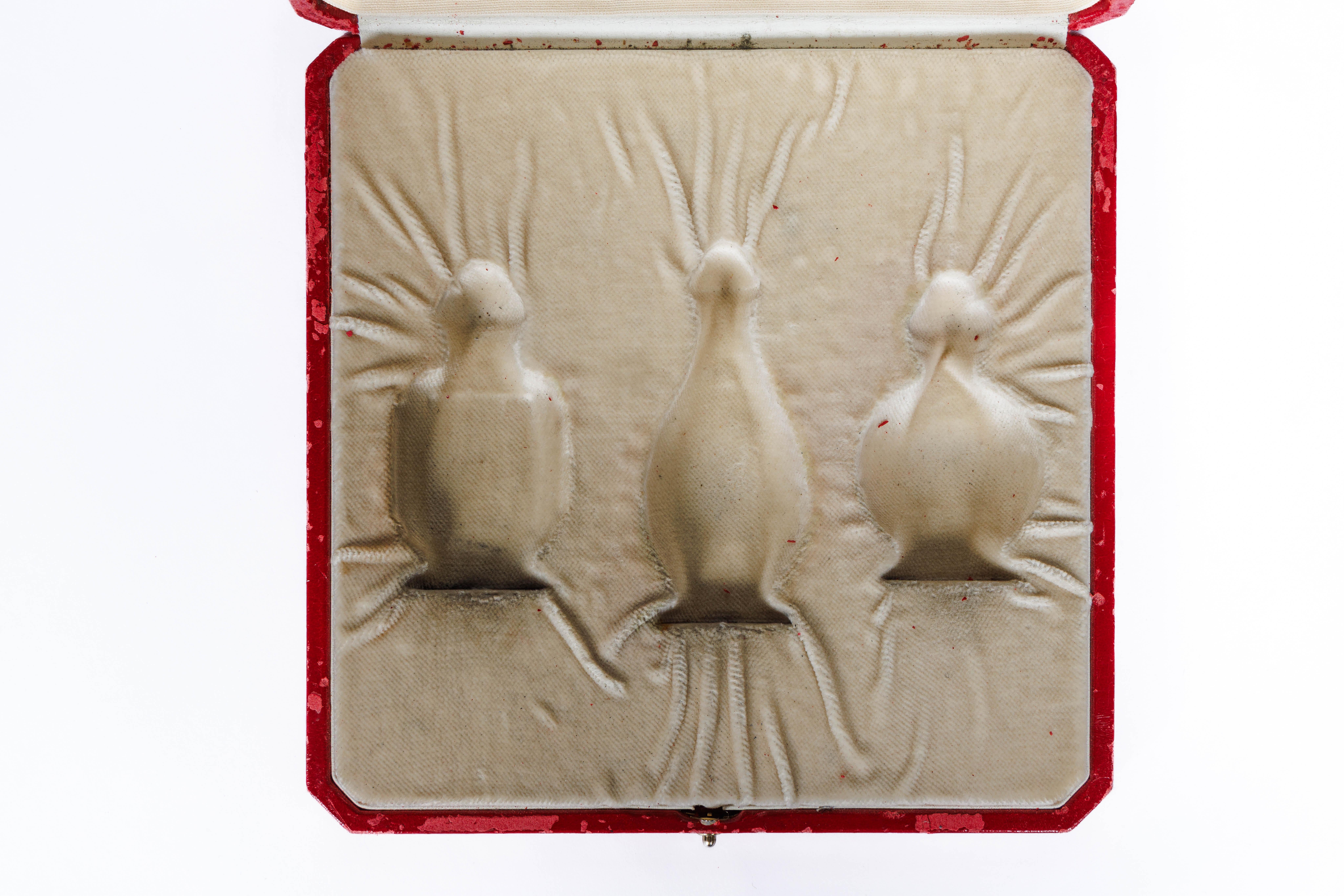 French Cartier Silver-Mounted Chinese Porcelain Snuff Bottles in Original Box For Sale