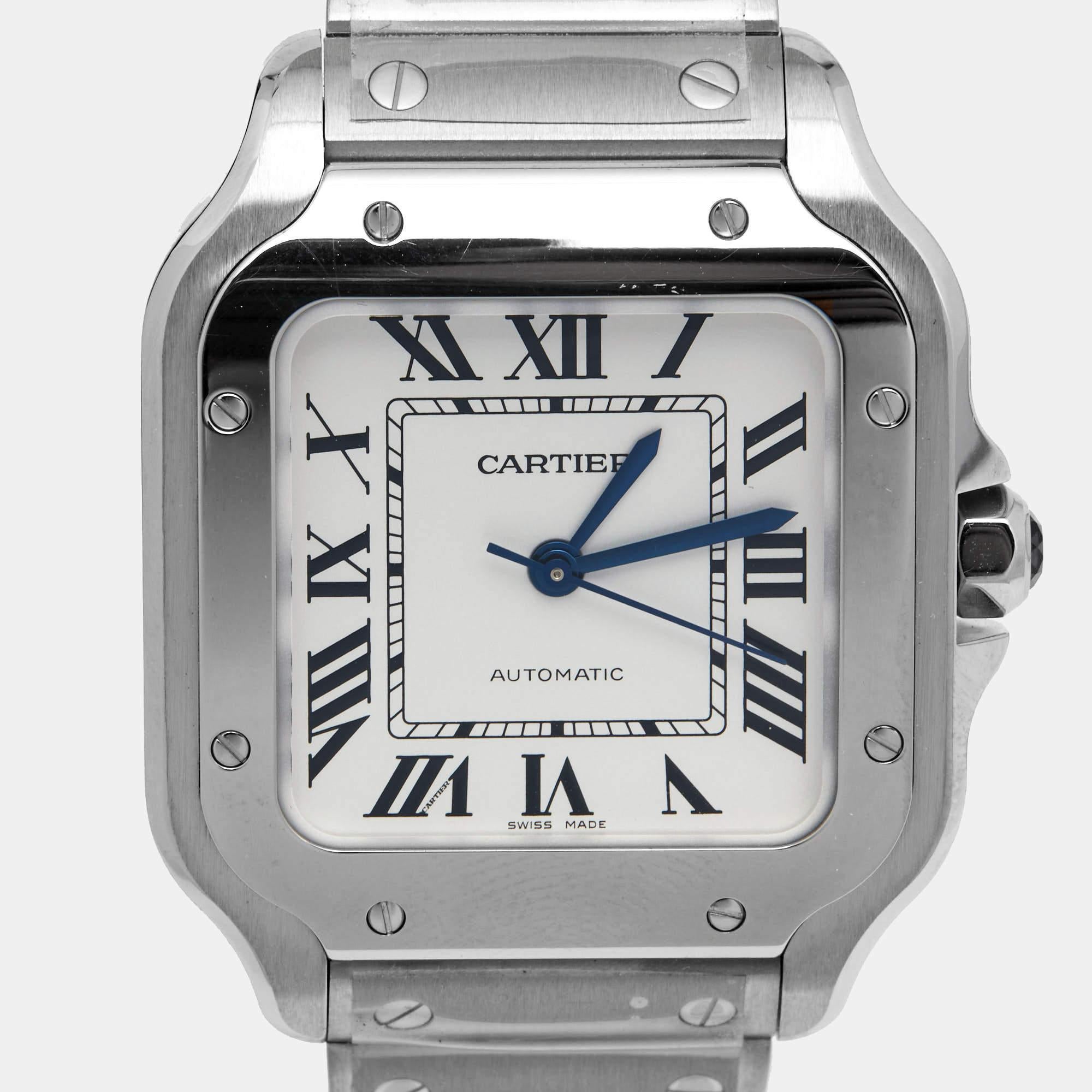 Cartier Silver Opaline Stainless Steel Santos WSSA0010 Women's Wristwatch 35.1 m 1