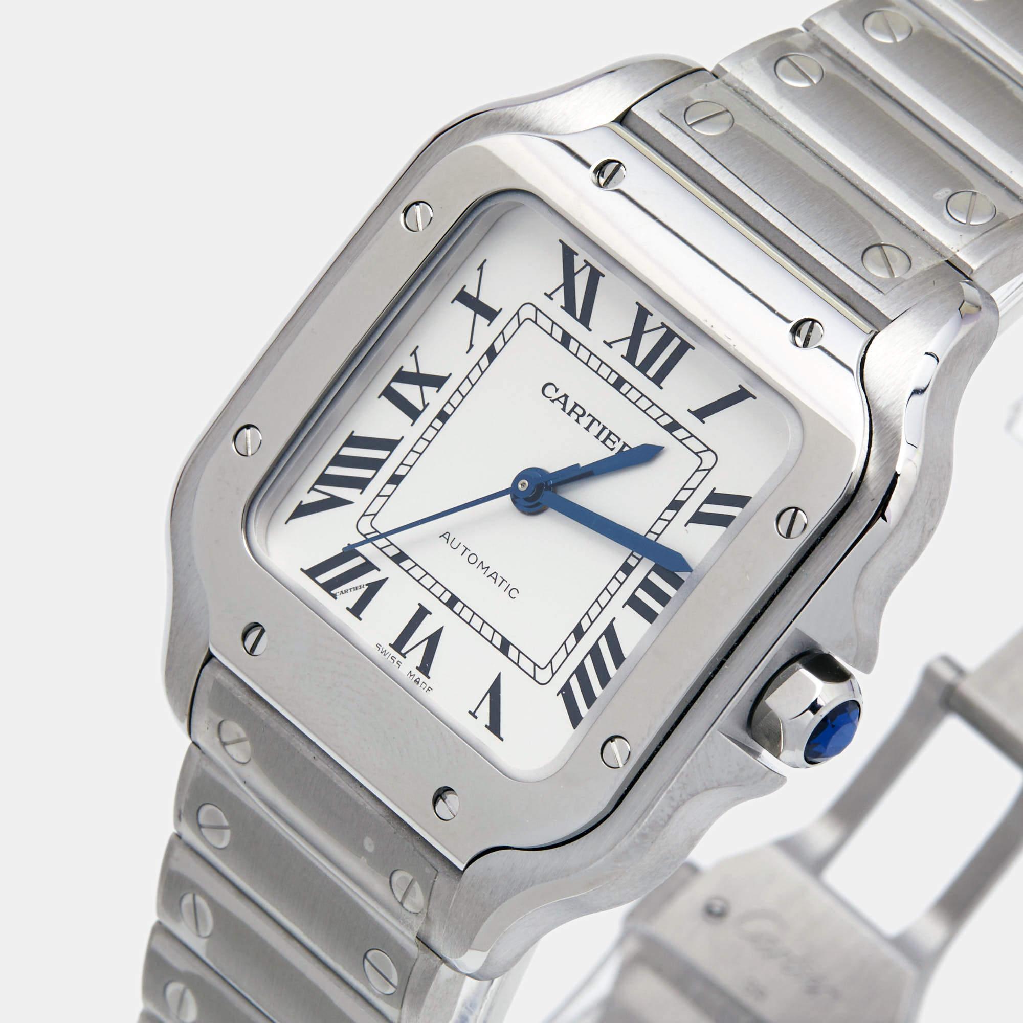 Cartier Silver Opaline Stainless Steel Santos WSSA0010 Women's Wristwatch 35.1 m 2