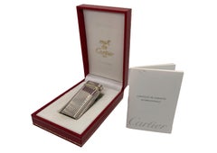 Cartier Silver Plate Godron Pocket Cigarette Lighter & Cartier Box