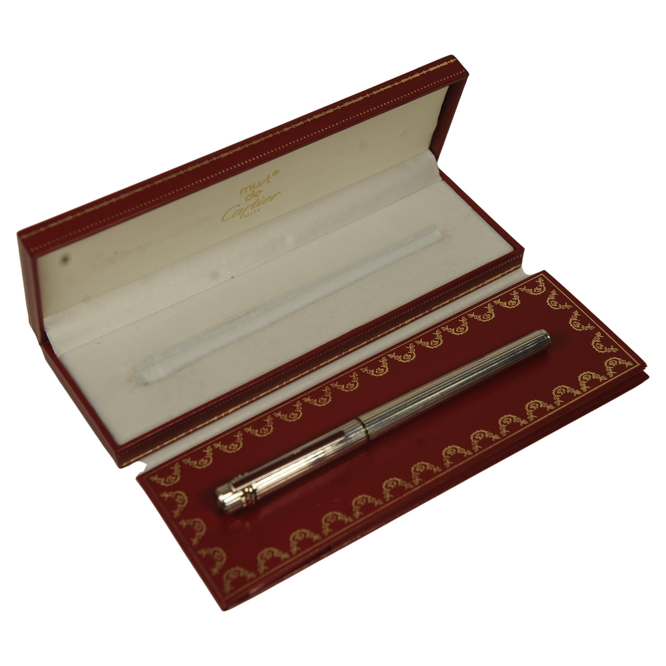 Cartier Silver Plated Fountain Pen With 18ct Gold Nib In Cartier Box & Paperwork 4
