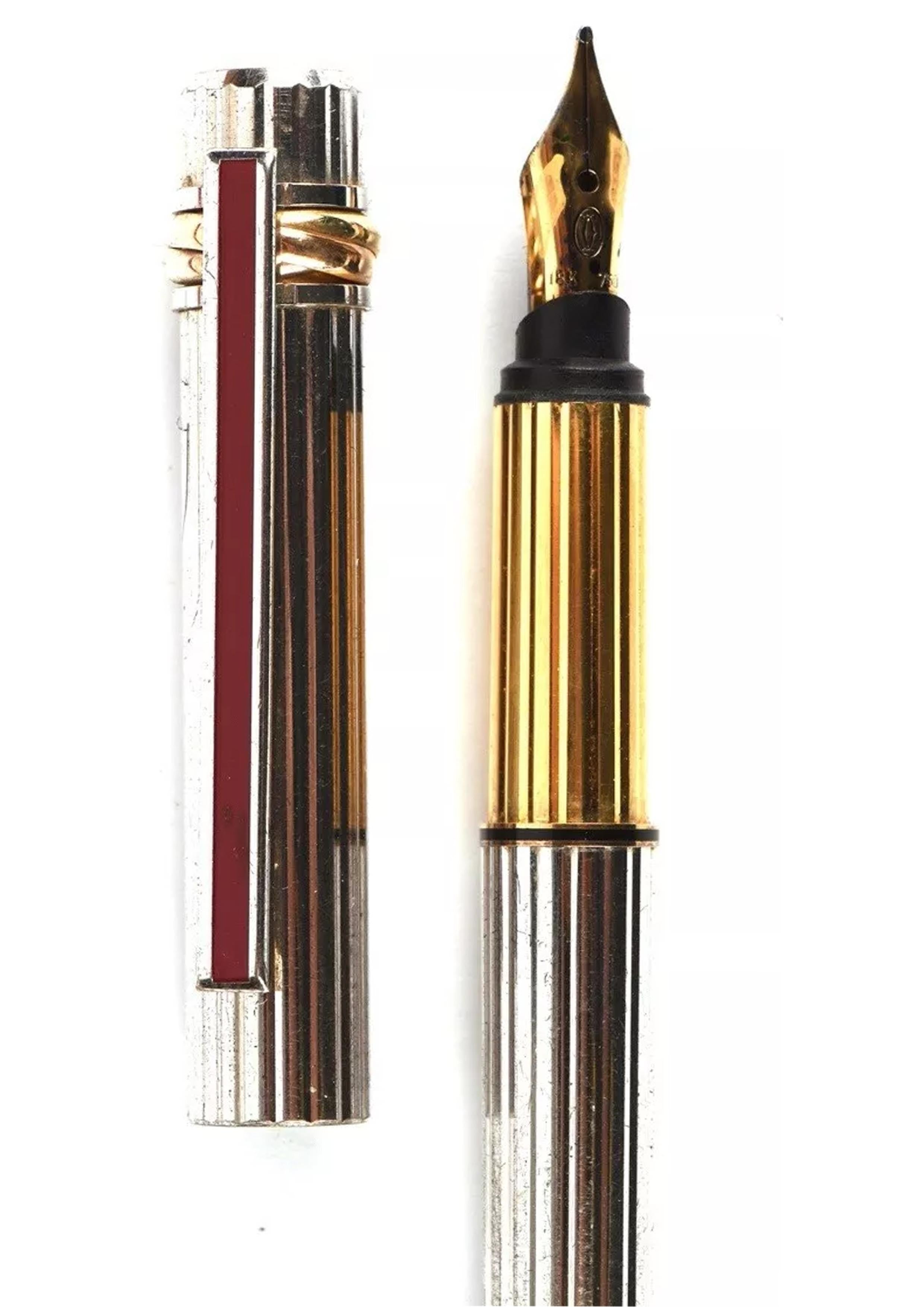 French Cartier Silver Plated Fountain Pen With 18ct Gold Nib In Cartier Box & Paperwork