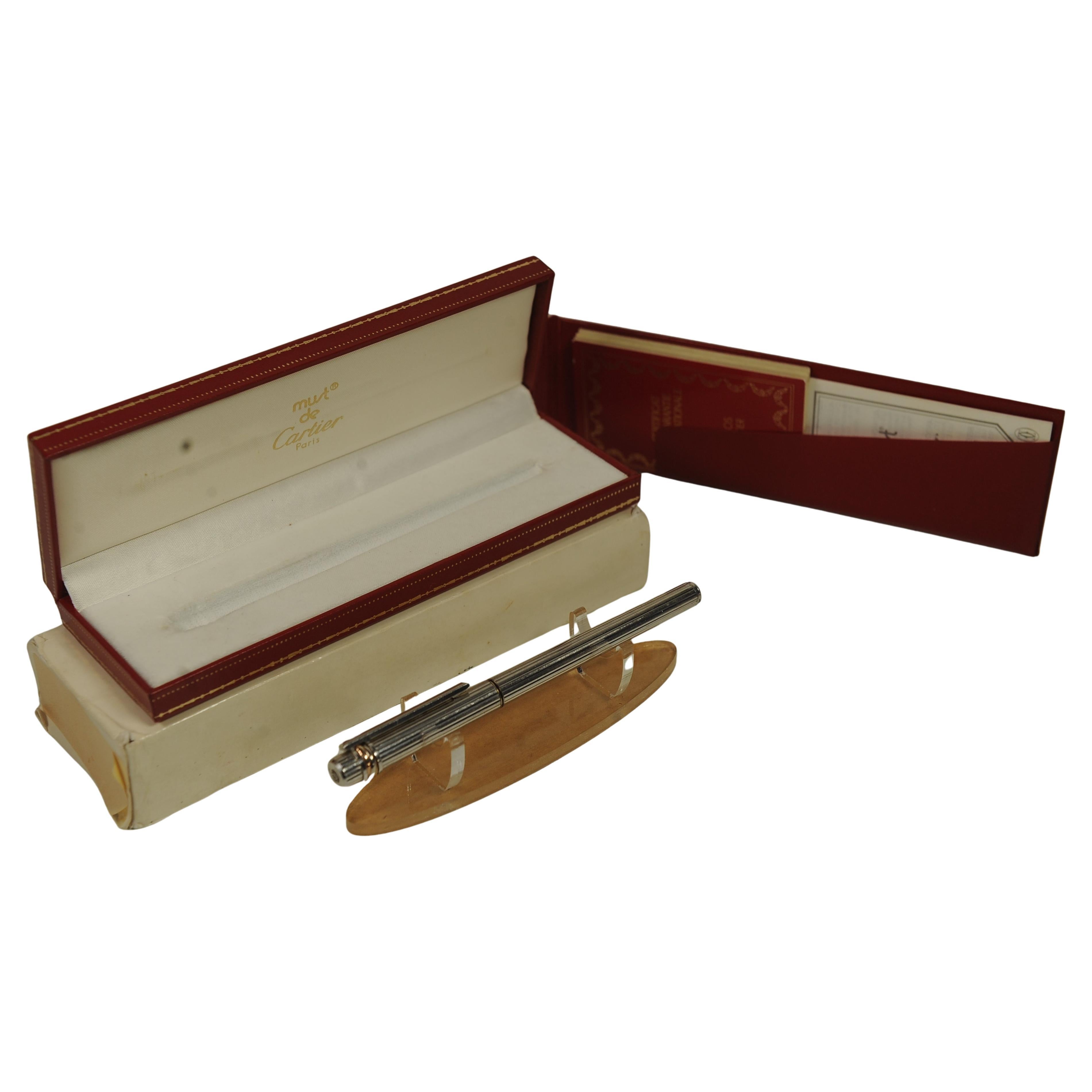 20th Century Cartier Silver Plated Fountain Pen With 18ct Gold Nib In Cartier Box & Paperwork