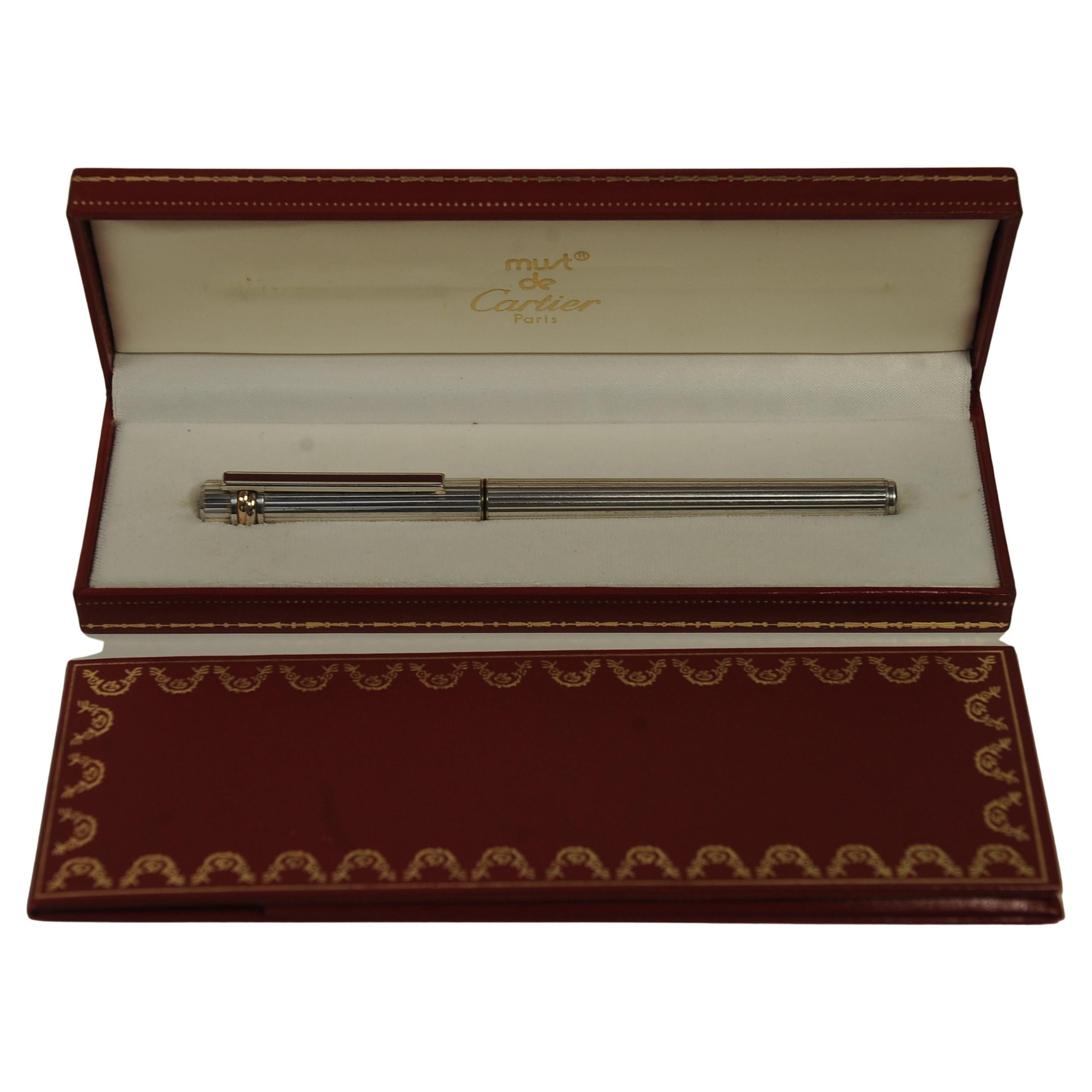 Cartier Silver Plated Fountain Pen With 18ct Gold Nib In Cartier Box & Paperwork 1