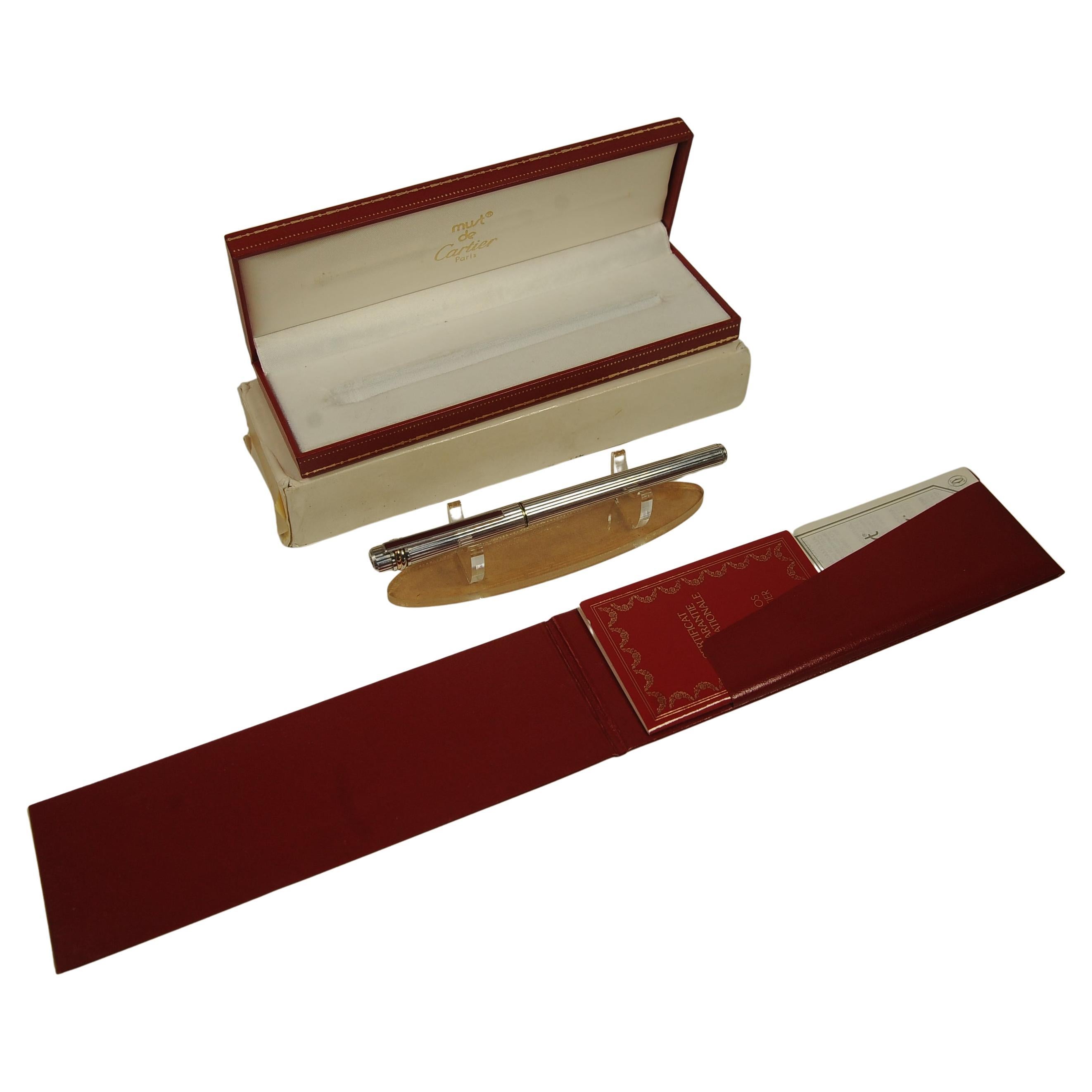 Cartier Silver Plated Fountain Pen With 18ct Gold Nib In Cartier Box & Paperwork 2