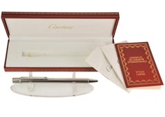 Cartier Silver Plated Trinity Ribbed Ballpoint Pen With A Red Cartier Box
