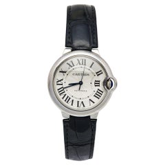 Cartier Silver Stainless Steel Alligator Ballon Bleu WSBB0028 Women's Wristwatch