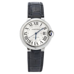 Cartier Silver Stainless Steel Alligator Ballon Bleu WSBB0028 Women's Wristwatch