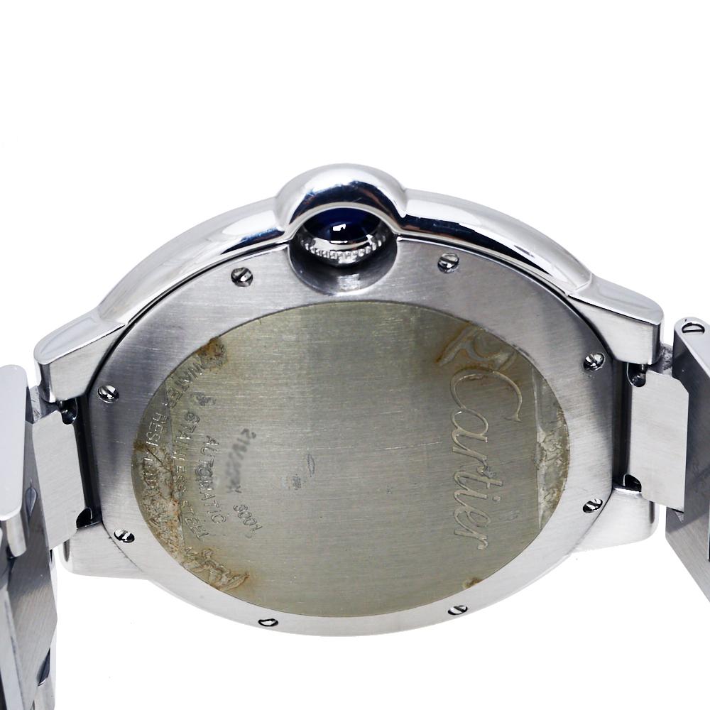 Cartier Silver Stainless Steel Ballon Bleu 3001 Men's Wristwatch 42 mm In Good Condition In Dubai, Al Qouz 2