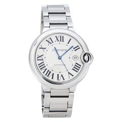 Cartier Silver Stainless Steel Ballon Bleu 3001 Men's Wristwatch 42 mm