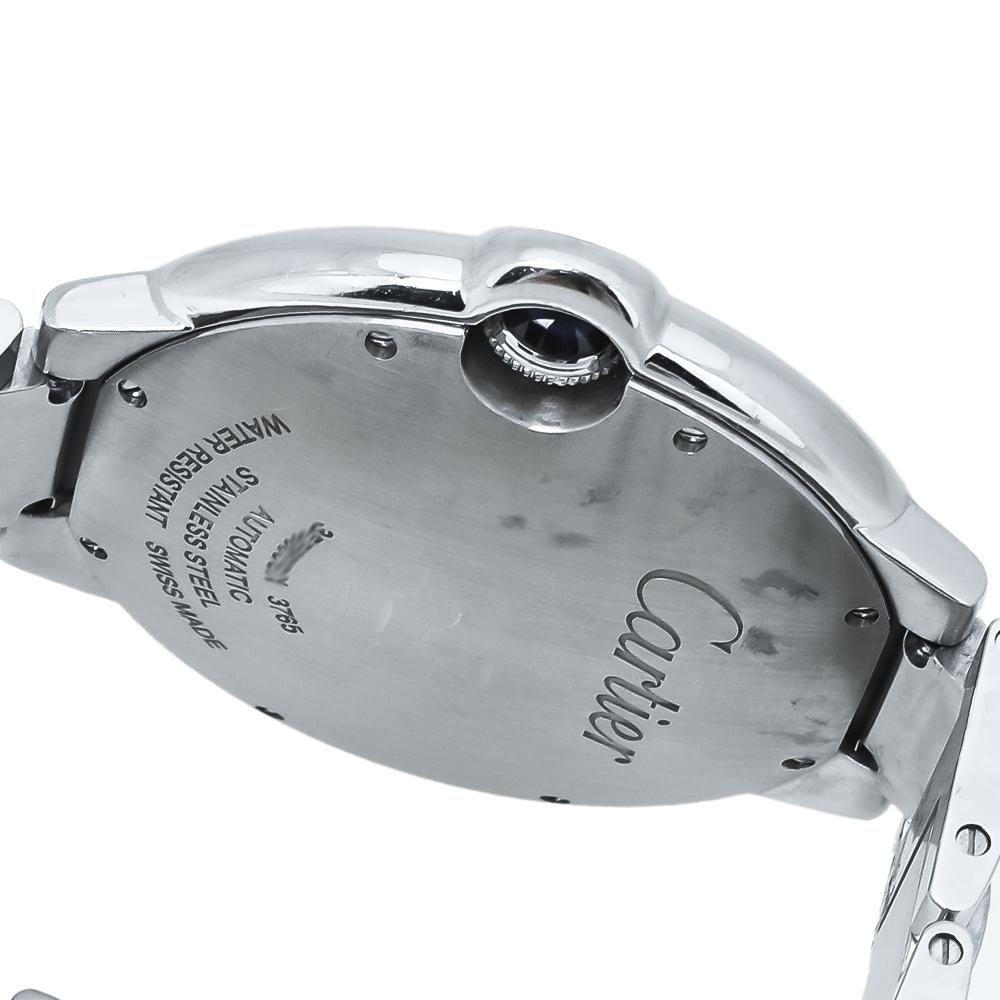 Contemporary Cartier Silver Stainless Steel Ballon Bleu 3765 Men's Wristwatch 42MM