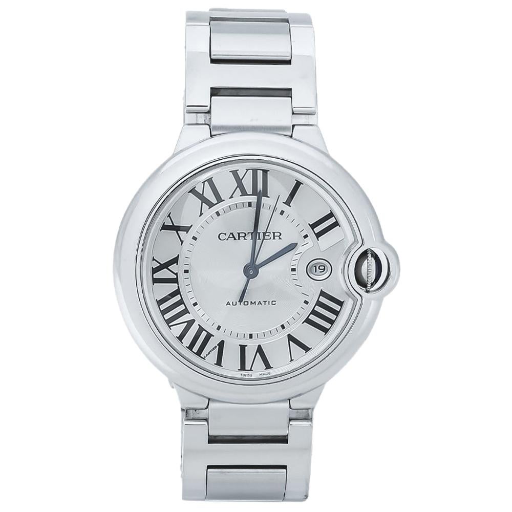 Cartier Silver Stainless Steel Ballon Bleu 3765 Men's Wristwatch 42MM