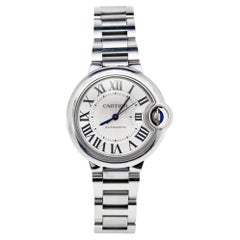 Cartier Silber Edelstahl Ballon Bleu W6920071 Damenarmbanduhr 33 mm