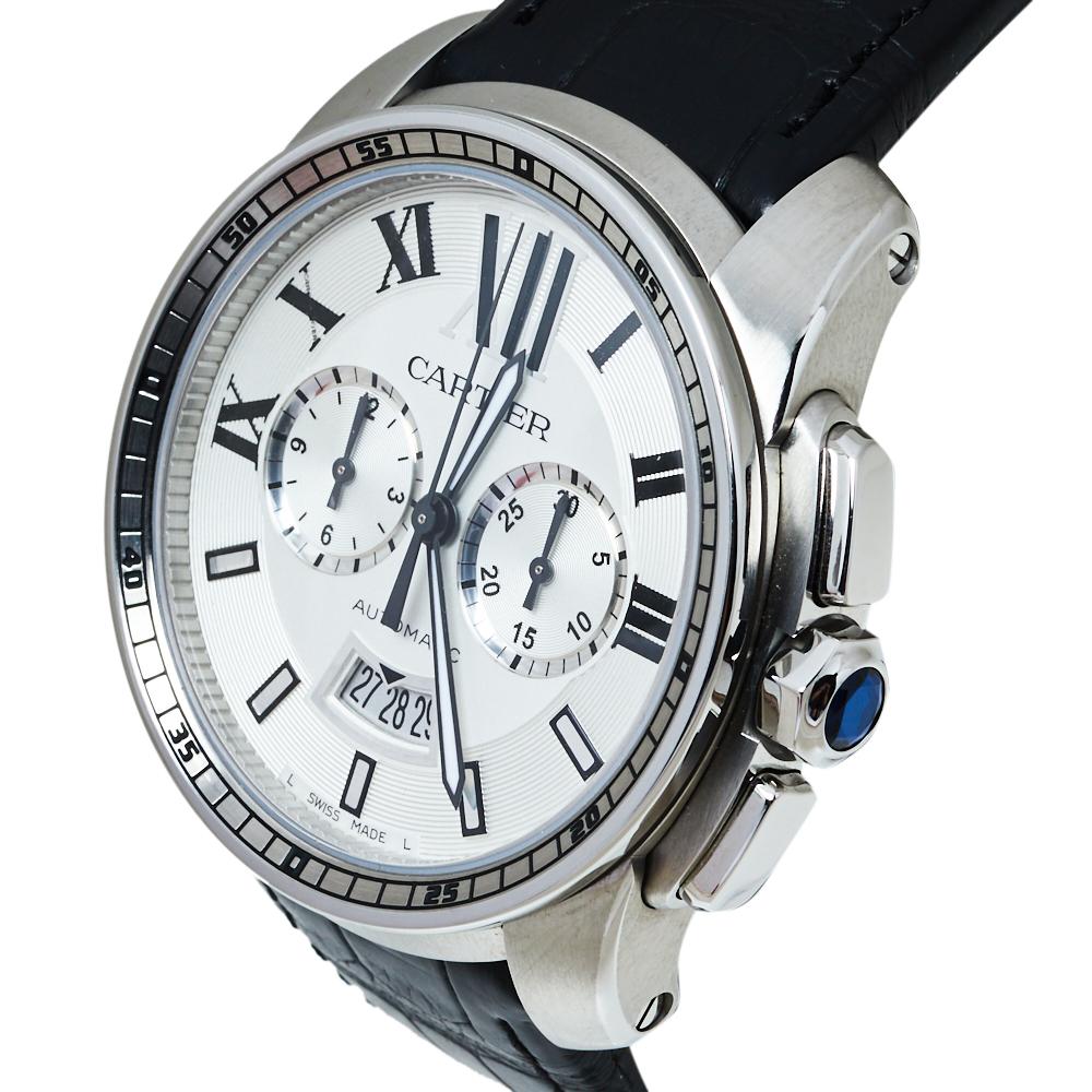 Cartier Silver Stainless Steel Calibre De Cartier Men's Wristwatch 42 MM 4