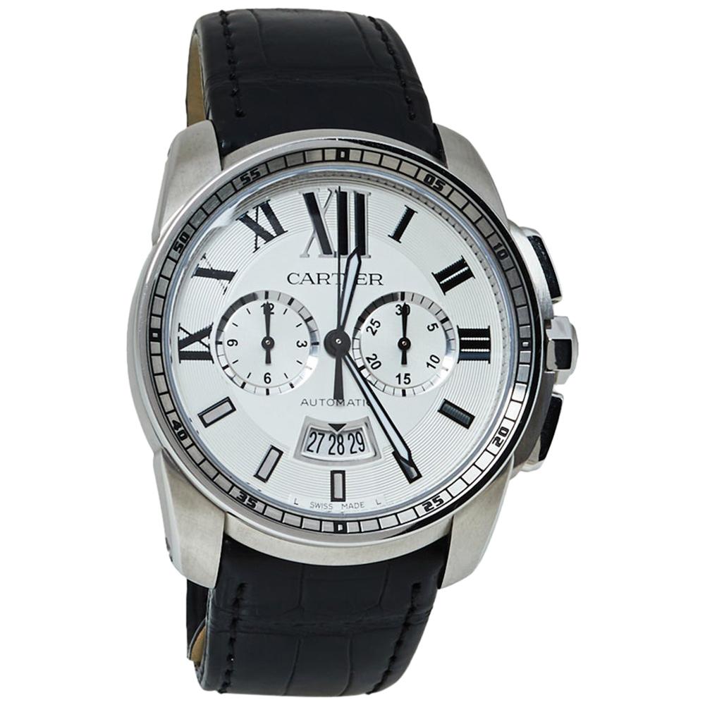 Cartier Silver Stainless Steel Calibre De Cartier Men's Wristwatch 42 MM