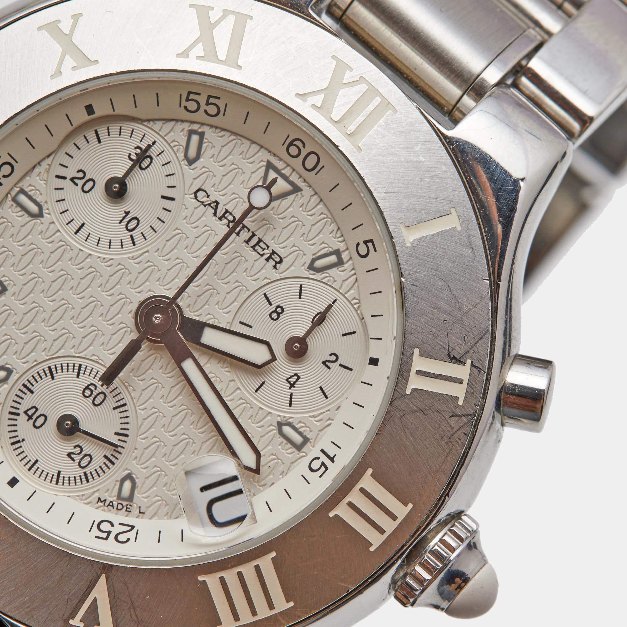Cartier Silver Stainless Steel Chronoscaph 21 2424 Unisex Wristwatch 38 mm 1