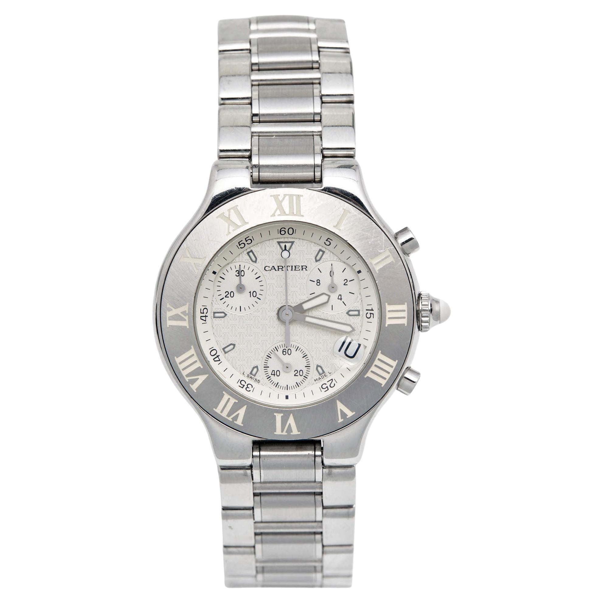 Cartier Silver Stainless Steel Chronoscaph 21 2424 Unisex Wristwatch 38 mm
