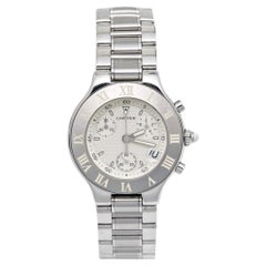 Cartier Silver Stainless Steel Chronoscaph 21 2424 Unisex Wristwatch 38 mm
