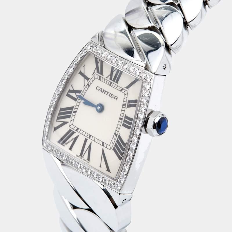 Cartier La Dona W660022I Montre-bracelet pour femme 28 mm en argent, acier inoxydable et diamants en vente 5