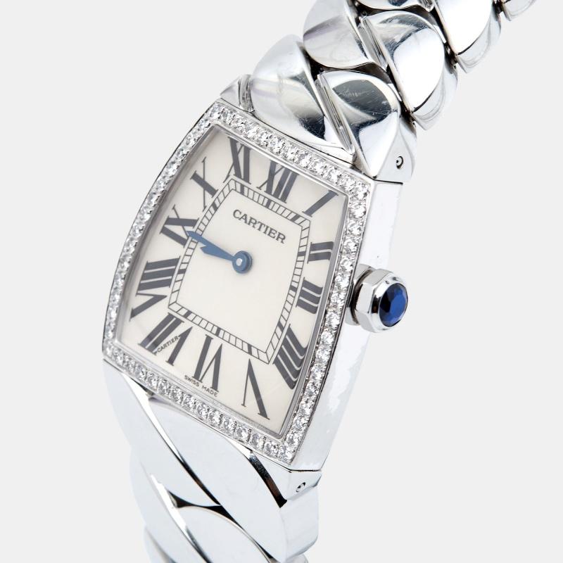 Aesthetic Movement Cartier Silver Stainless Steel Diamond La Dona W660022I Women's Wristwatch 28 mm For Sale