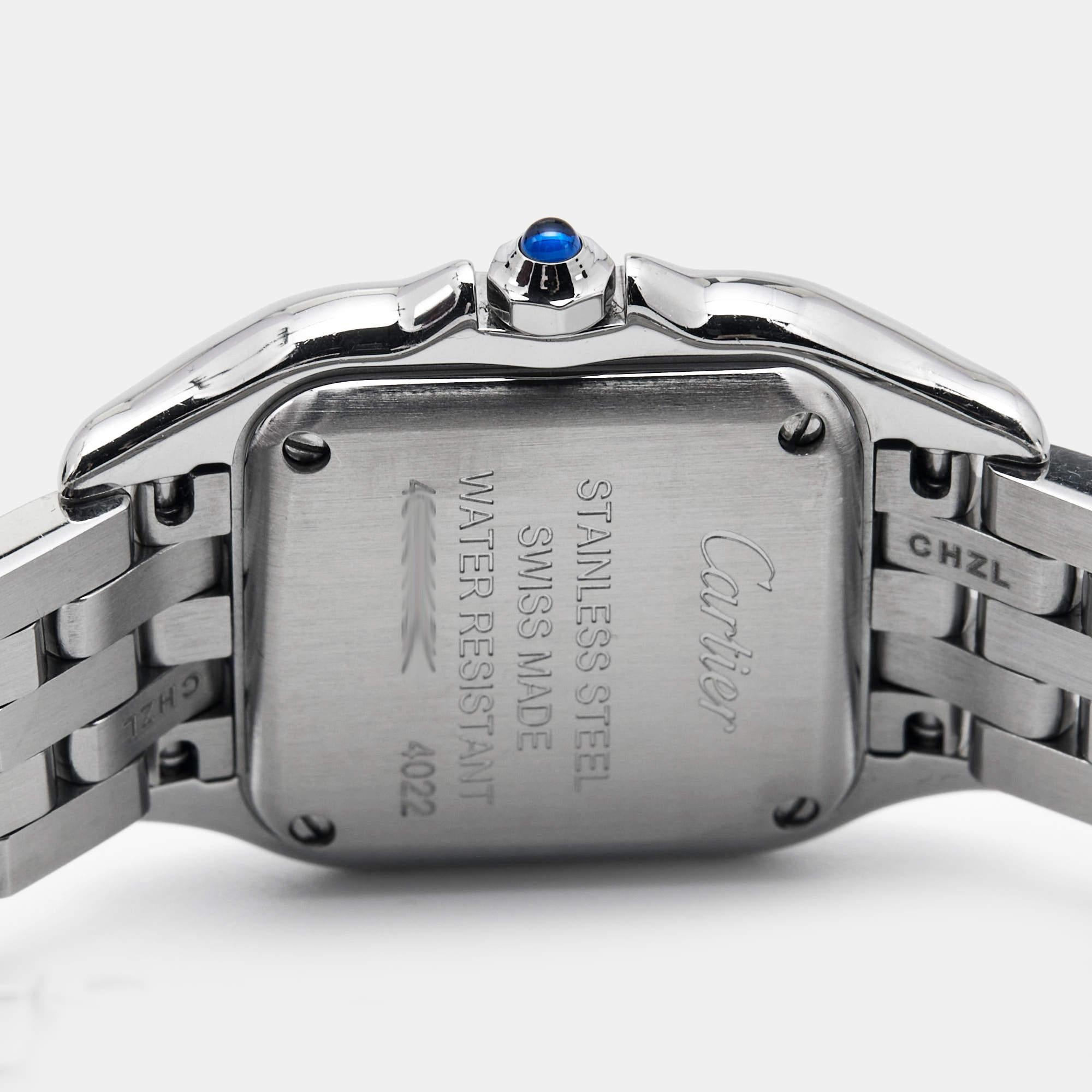 Cartier Silver Stainless Steel Diamond Panthere W4PN0007 Women's Wristwatch 22 m In Good Condition In Dubai, Al Qouz 2