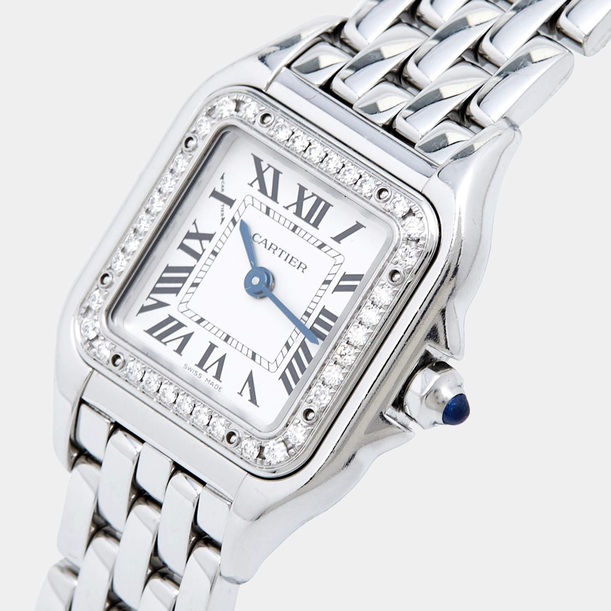 Cartier Silver Stainless Steel Diamond Panthère W4PN0007 Women's Wristwatch 22 m 3