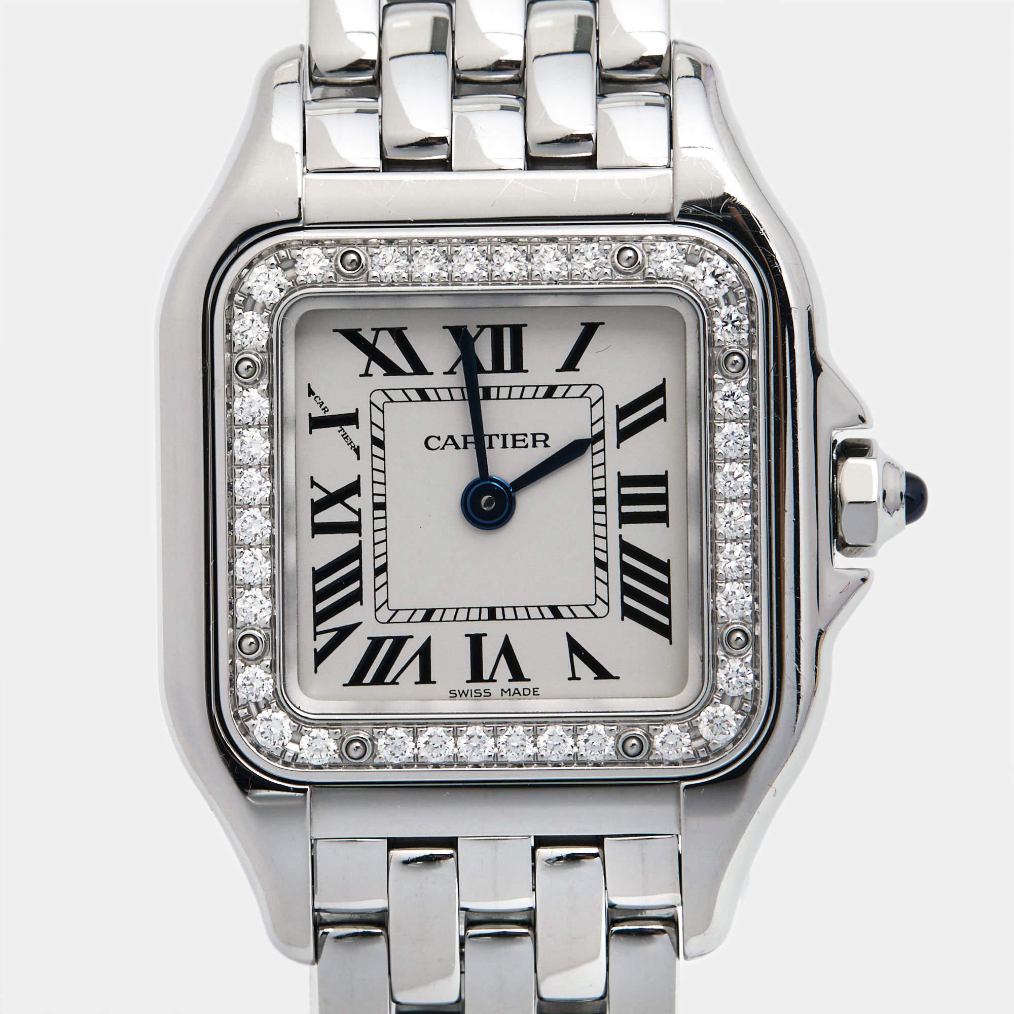 Cartier Silver Stainless Steel Diamond Panthere W4PN0007 Women's Wristwatch 22 m 5