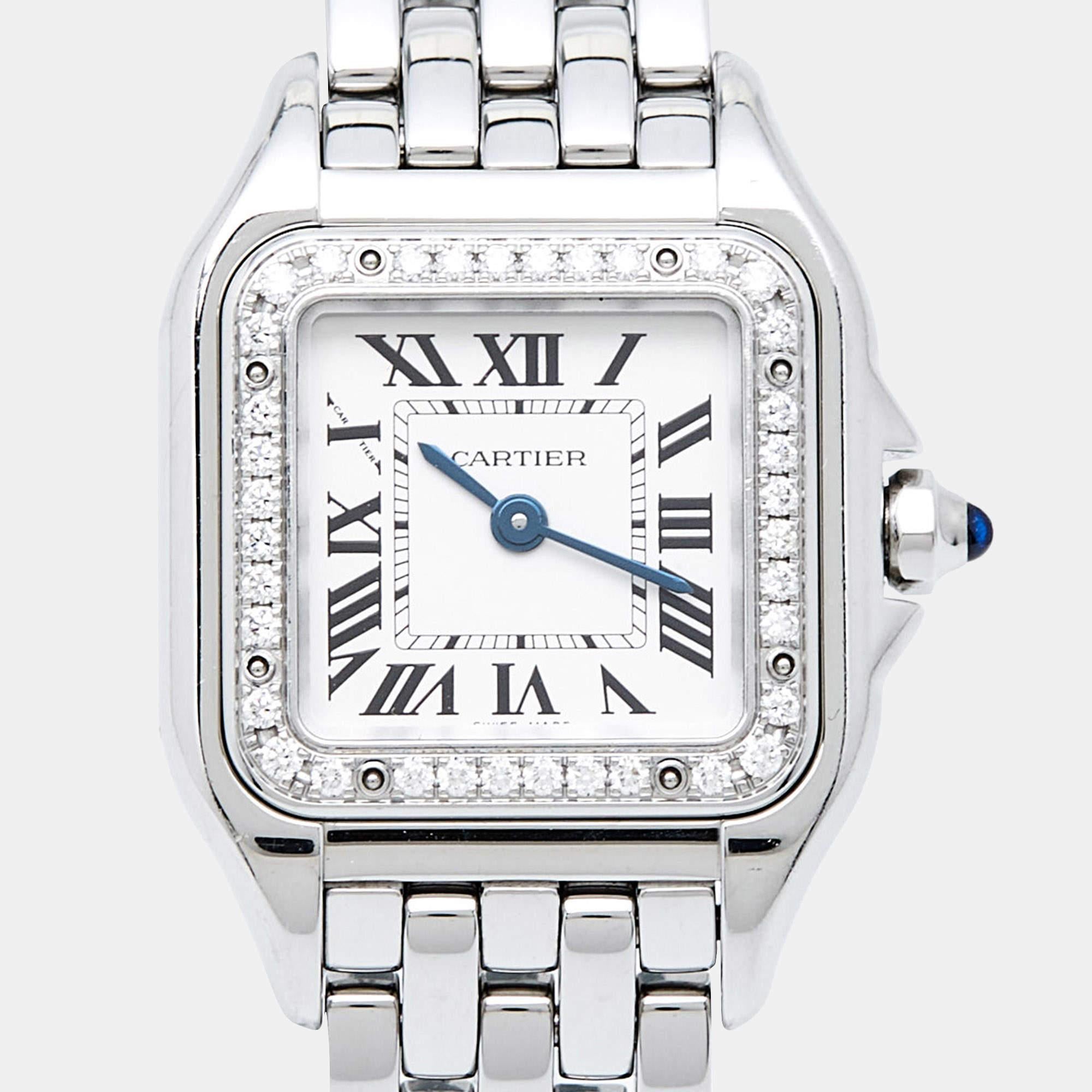 Cartier Silver Stainless Steel Diamond Panthère W4PN0007 Women's Wristwatch 22 m 4