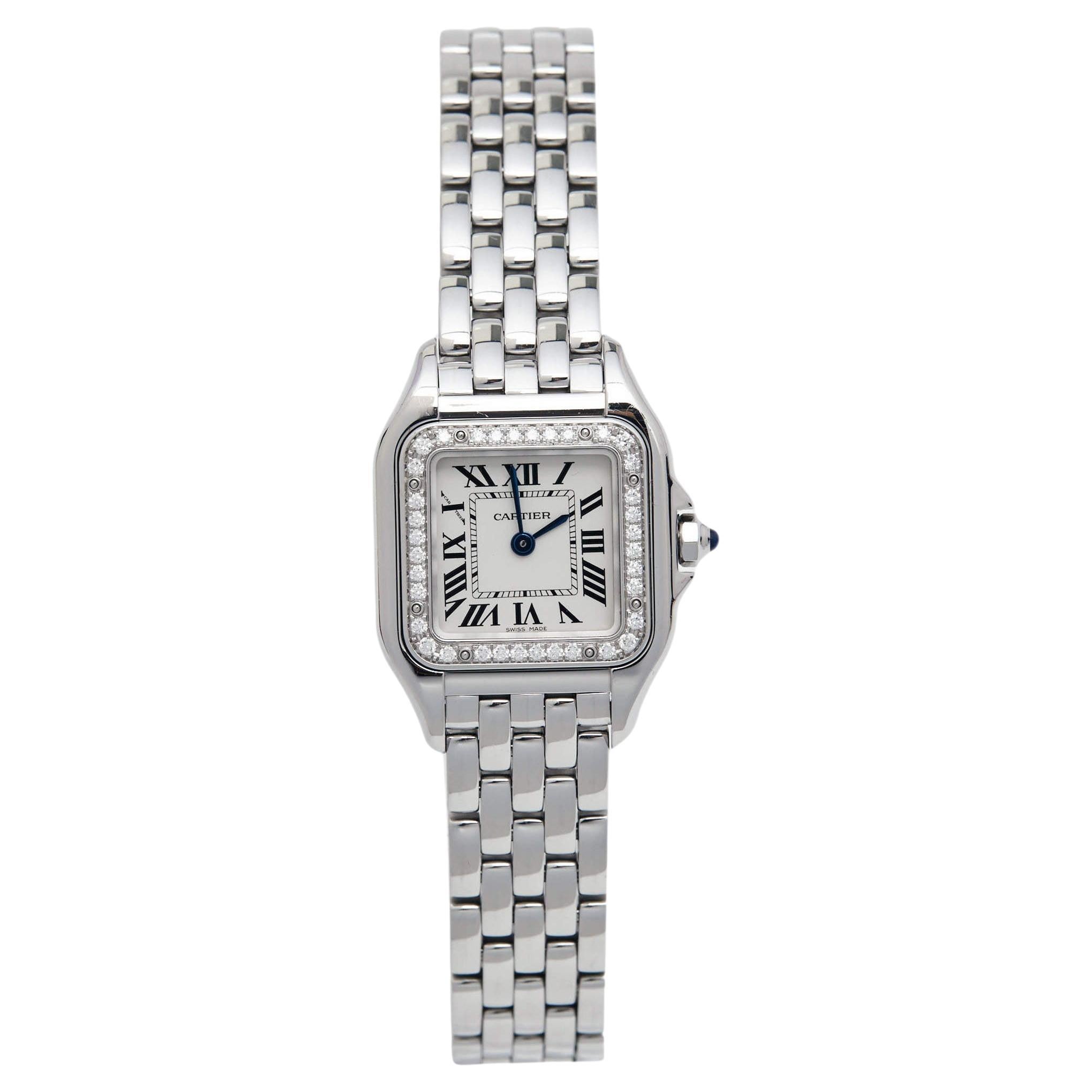 Cartier Silver Stainless Steel Diamond Panthere W4PN0007 Women's Wristwatch 22 m
