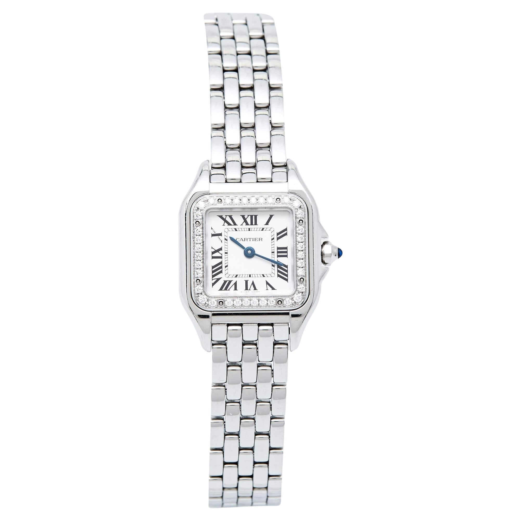 Cartier Silver Stainless Steel Diamond Panthère W4PN0007 Women
s Wristwatch 22 m