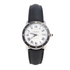 Cartier Silver Stainless Steel Leather Ronde Croisiere Men's Wristwatch 42 mm