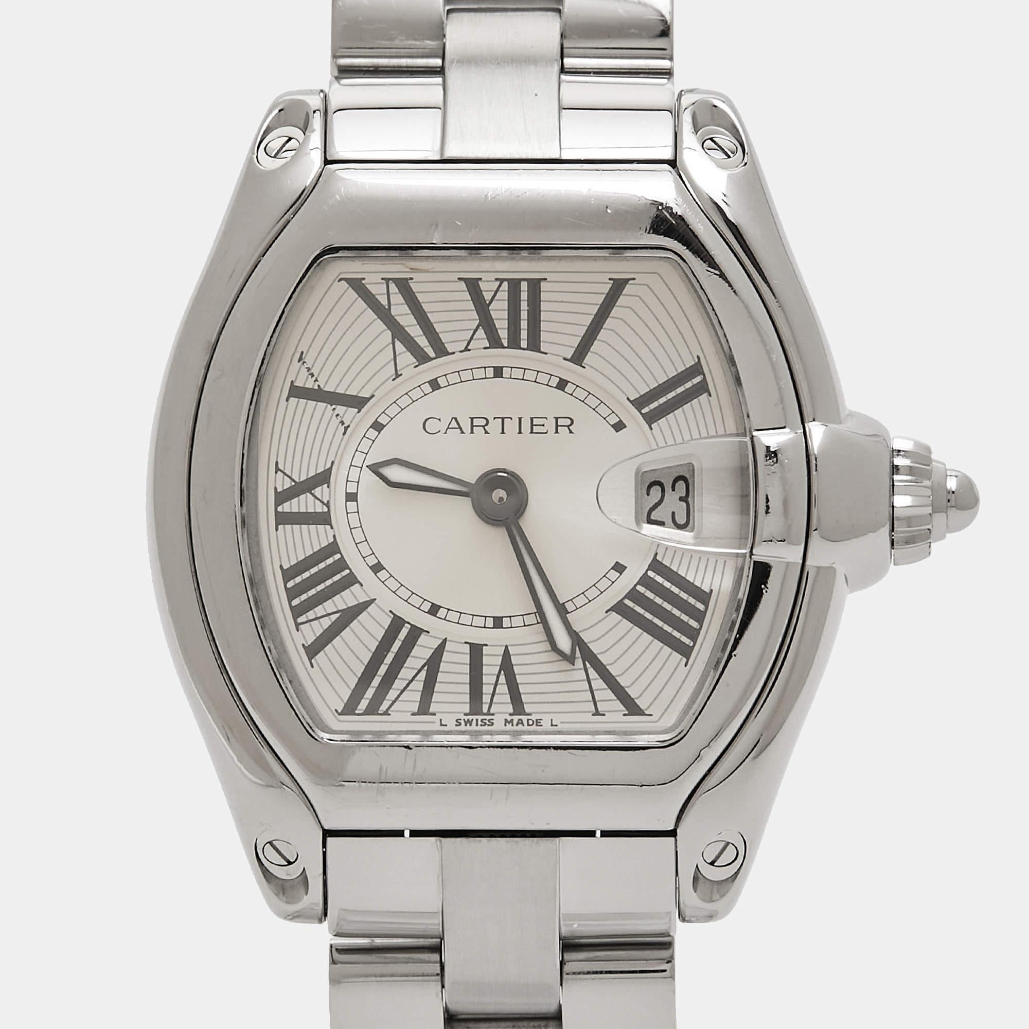 Cartier Silver Stainless Steel Roadster 2675 Women's Wristwatch 31 mm For Sale 8
