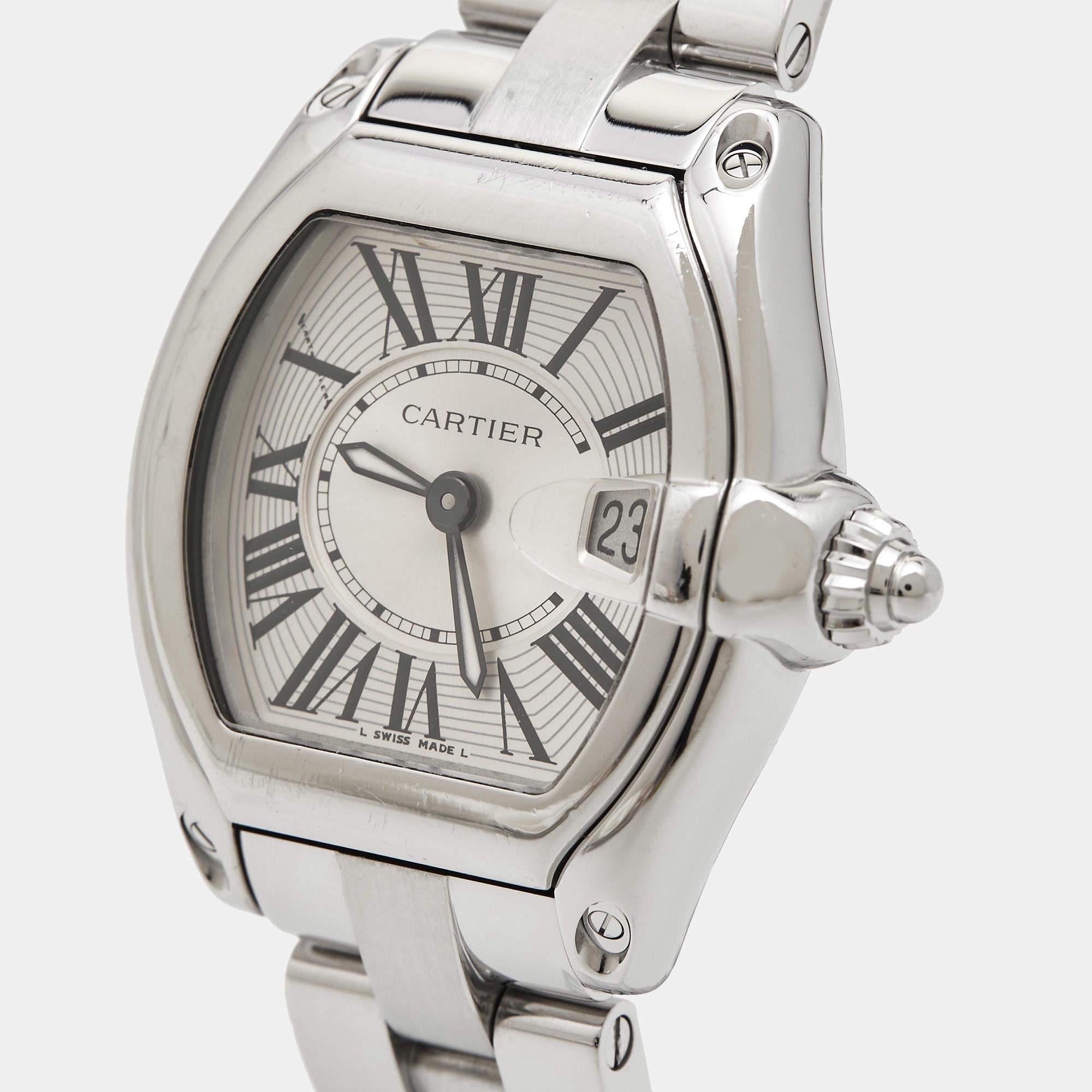 Cartier Silver Stainless Steel Roadster 2675 Women's Wristwatch 31 mm For Sale 1