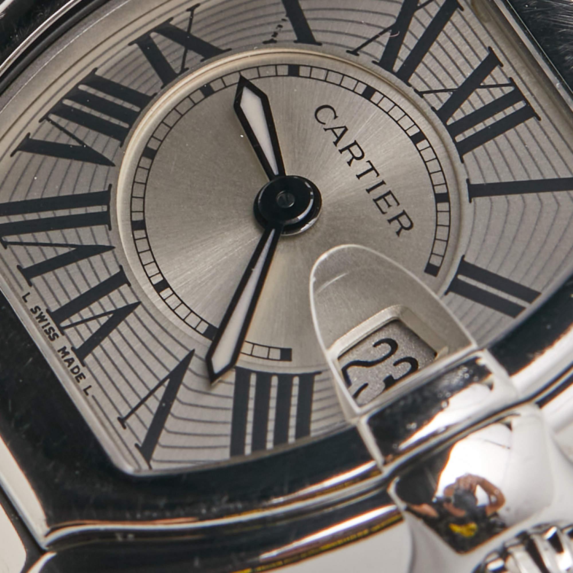 Cartier Silver Stainless Steel Roadster 2675 Women's Wristwatch 31 mm For Sale 6