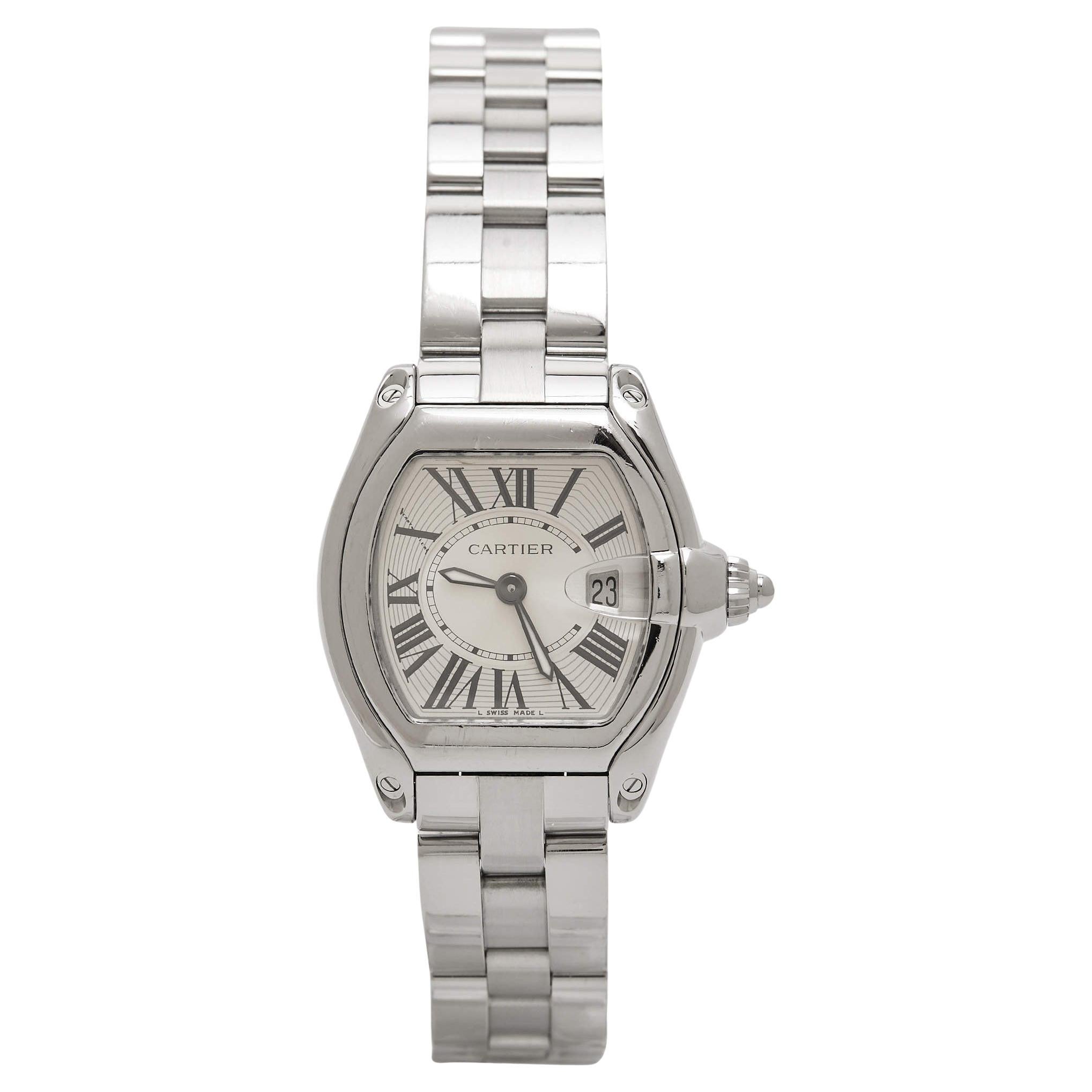 Cartier Silver Stainless Steel Roadster 2675 Women's Wristwatch 31 mm For Sale
