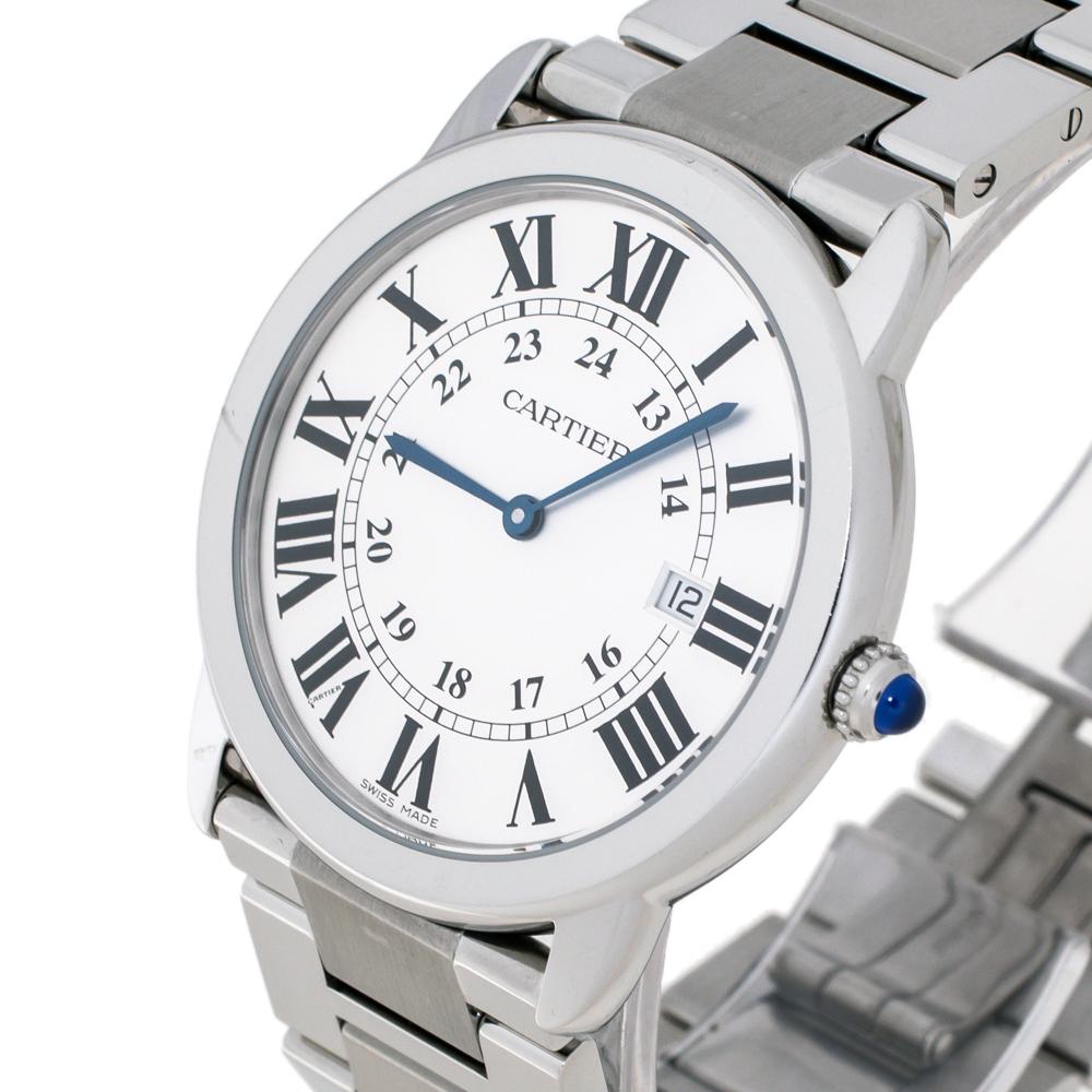 Contemporary Cartier Silver Stainless Steel Ronde Solo 2934 Men's Wristwatch 36 mm
