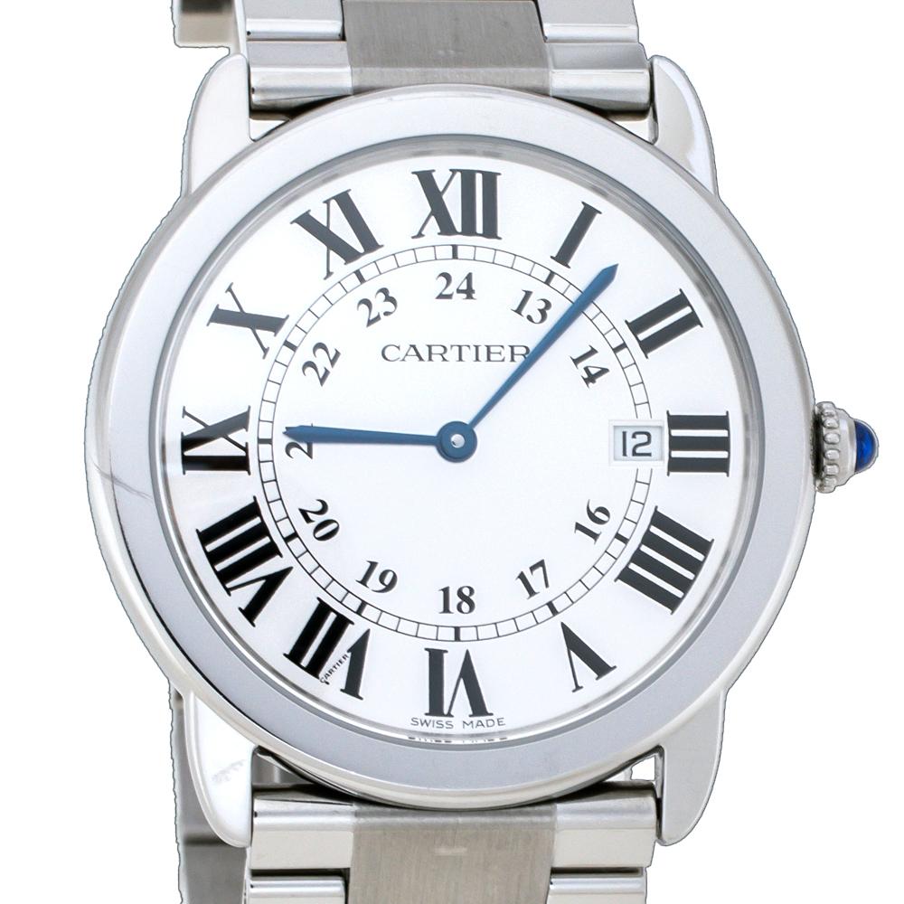 Cartier Silver Stainless Steel Ronde Solo 2934 Men's Wristwatch 36 mm In Good Condition In Dubai, Al Qouz 2