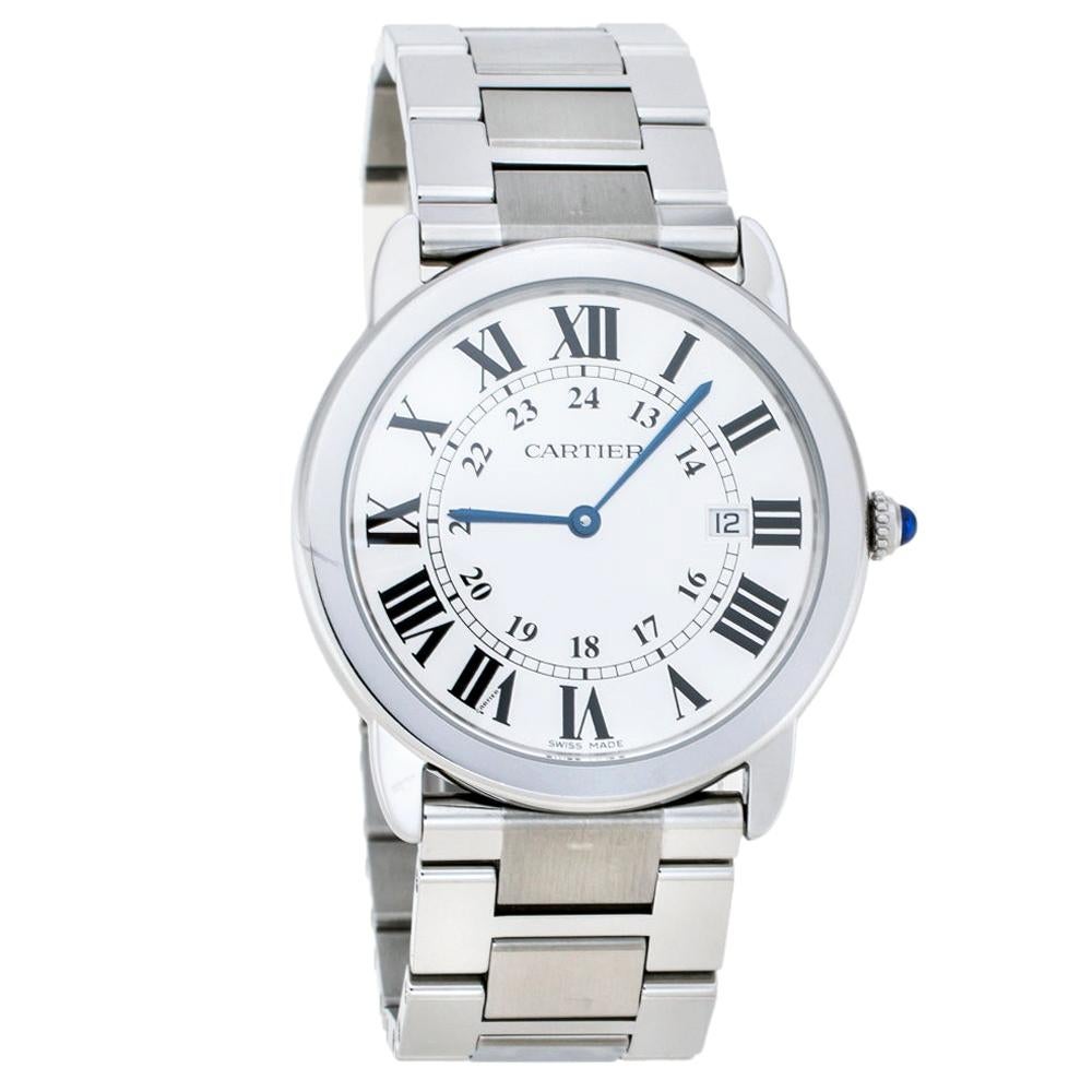 Cartier Silver Stainless Steel Ronde Solo 2934 Men's Wristwatch 36 mm