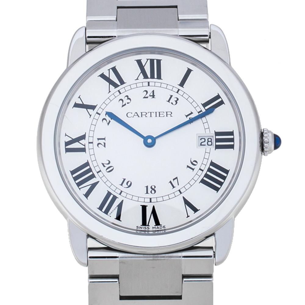 Cartier Silver Stainless Steel Ronde Solo 3603 Men's Wristwatch 36 mm In Fair Condition In Dubai, Al Qouz 2