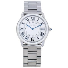 Cartier Silver Stainless Steel Ronde Solo 3603 Men's Wristwatch 36 mm
