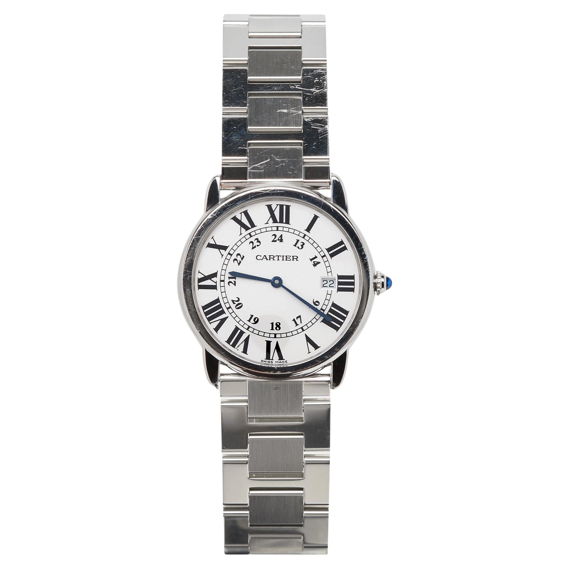 Cartier Silver Stainless Steel Ronde Solo 3603 Men's Wristwatch 36 mm