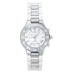 Cartier Silver Stainless Steel Rubber Chronoscaph 21 Women's Wristwatch 38 mm
