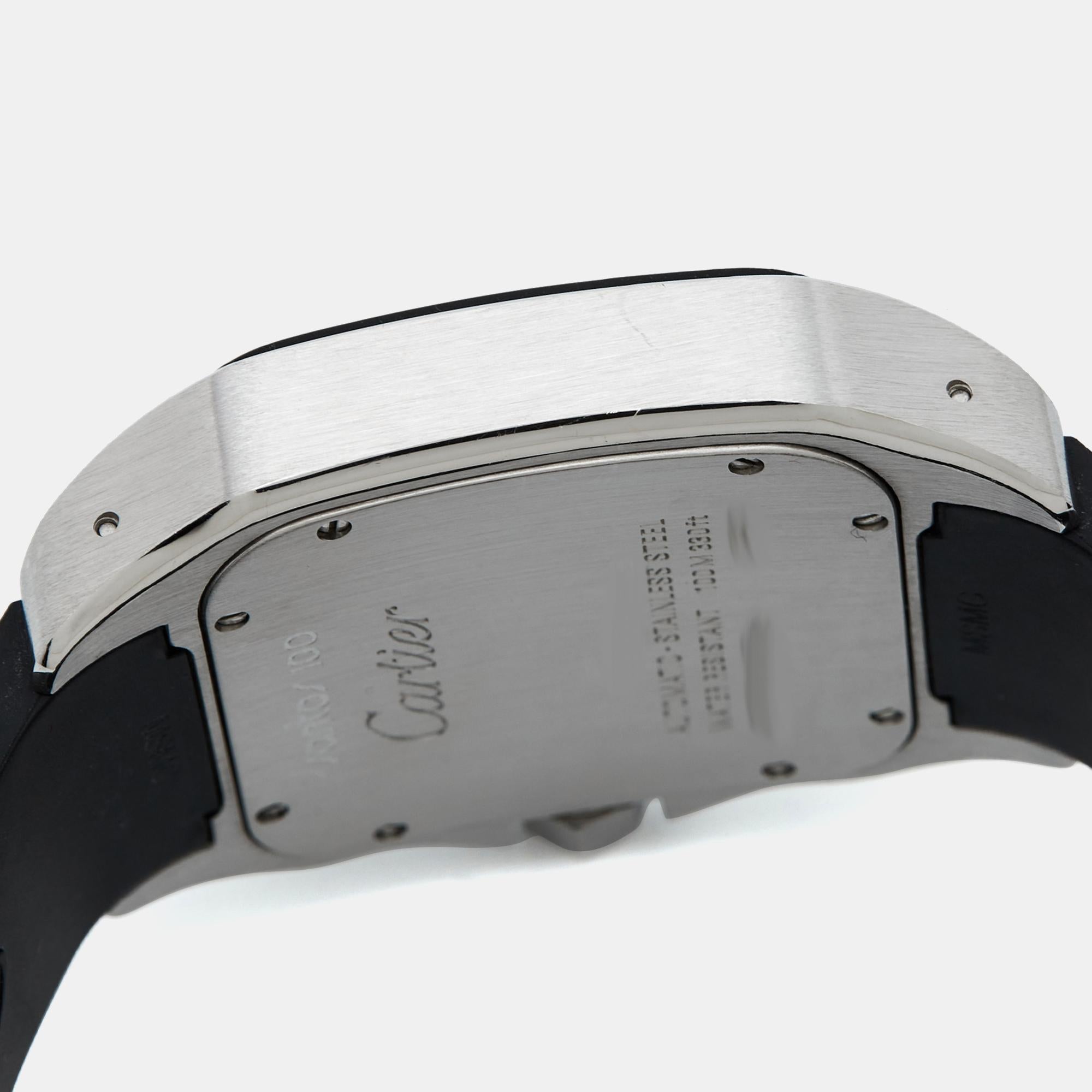 Cartier Silver Stainless Steel Rubber Santos 100 W20121U2 Men's Wristwatch 38 mm 2