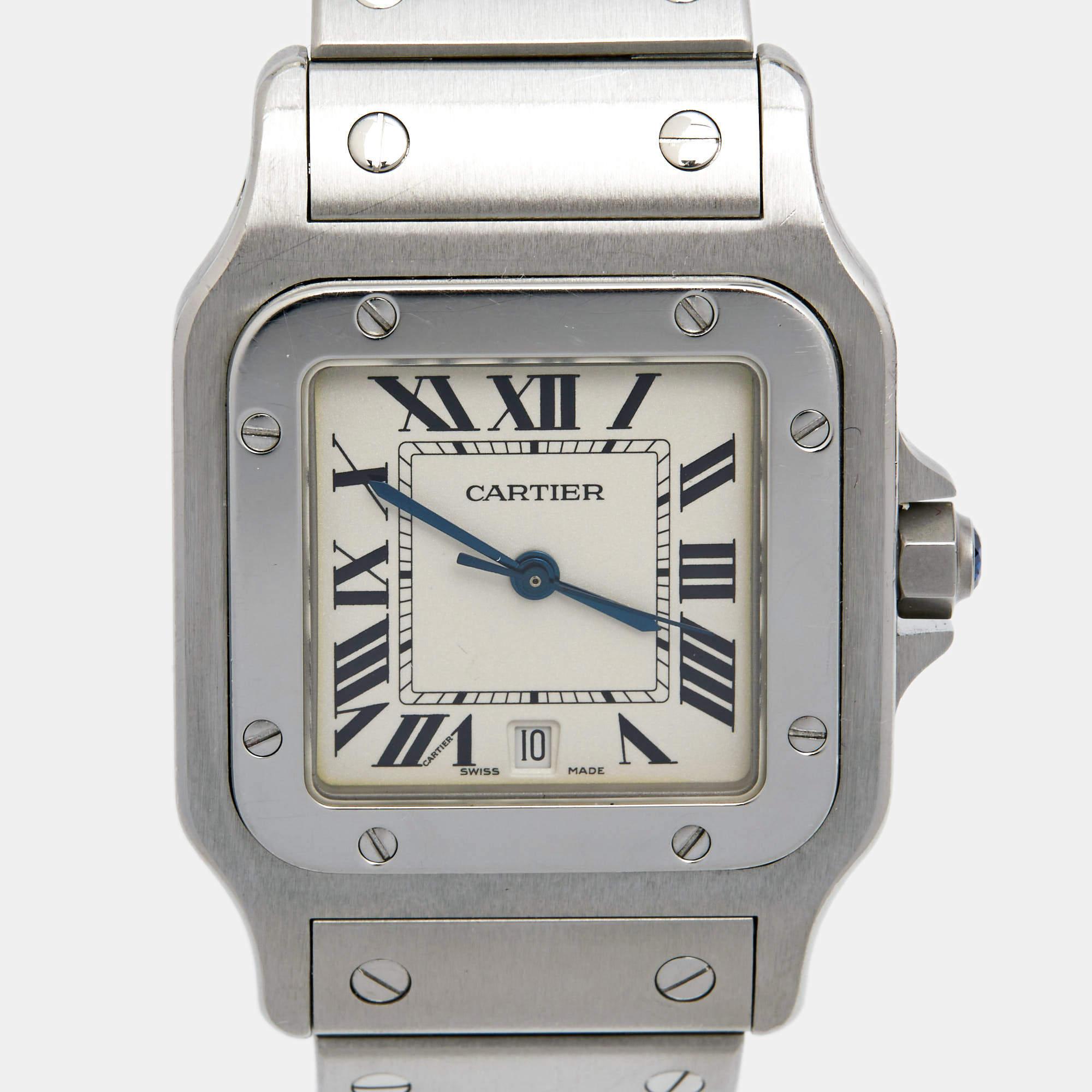 Cartier Silver Stainless Steel Santos Galbee W2006006 Women's Wristwatch 29 mm In Good Condition In Dubai, Al Qouz 2