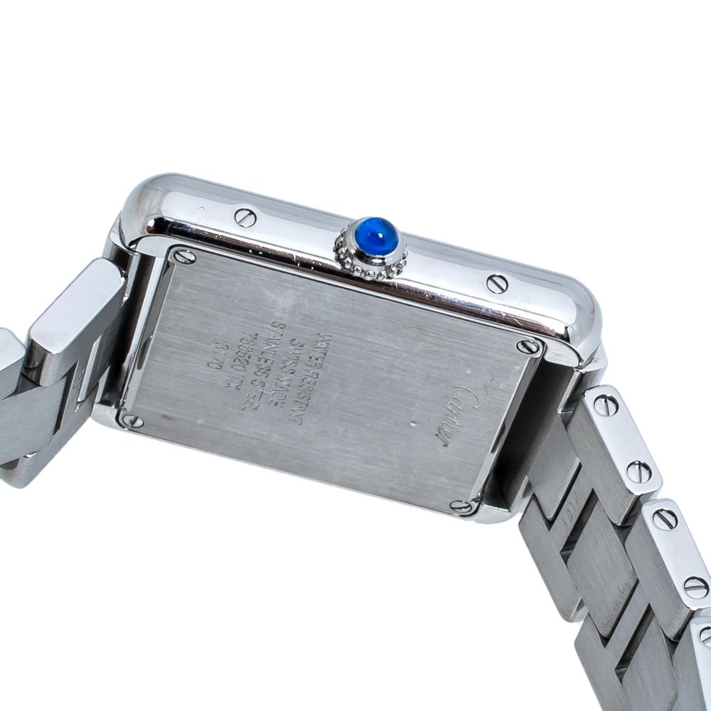 Contemporary Cartier Silver Stainless Steel Tank Solo 3170 Women's Wristwatch 24 mm