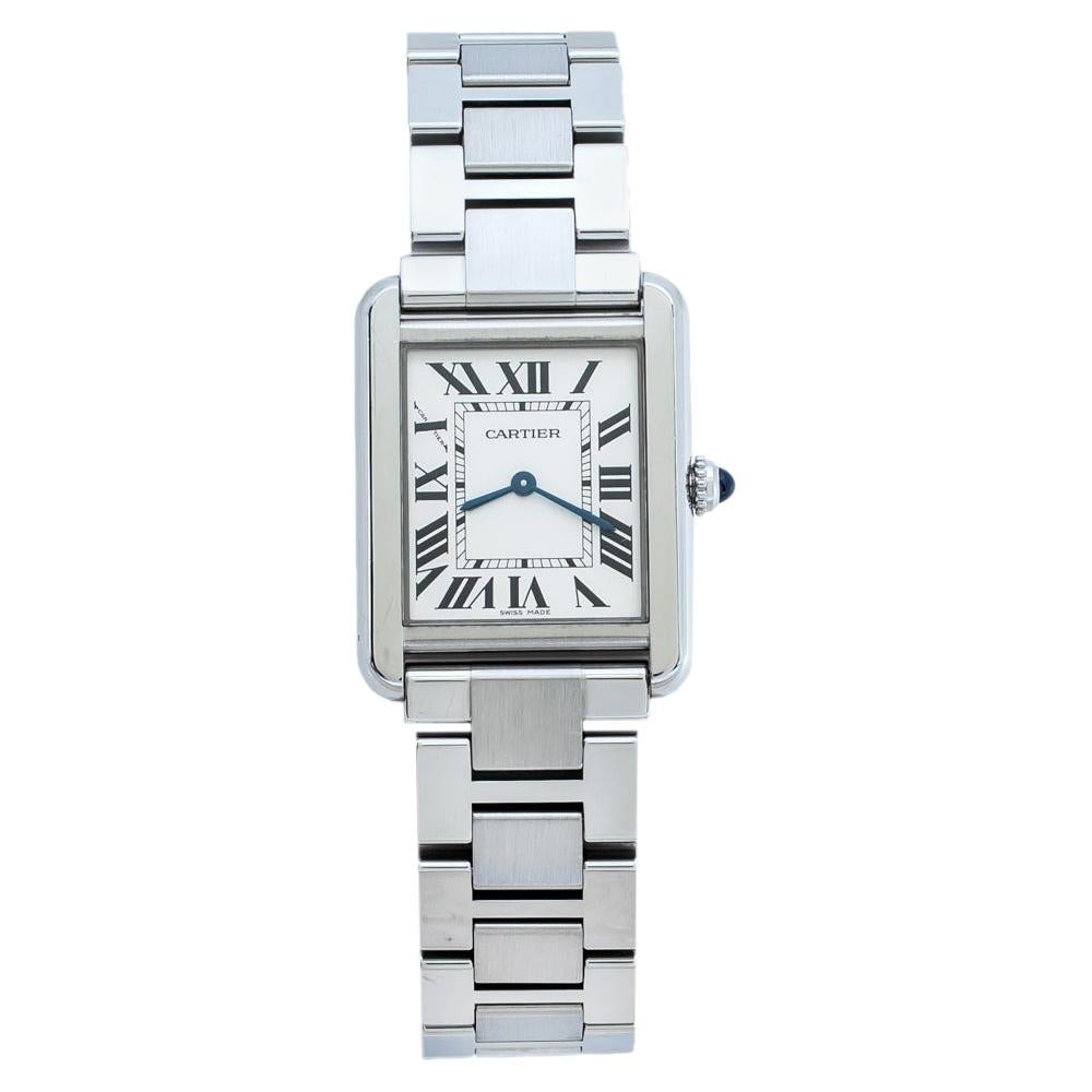 Cartier Silver Stainless Steel Tank Solo 3170 Women's Wristwatch 24 mm