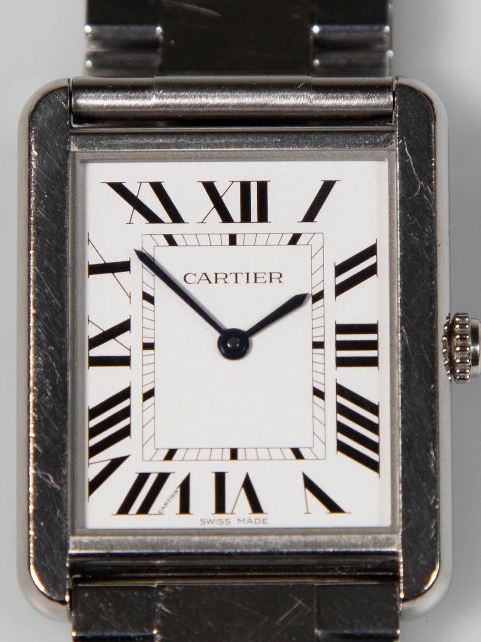 Cartier Silver Stainless Steel Tank Solo Watch For Sale 2