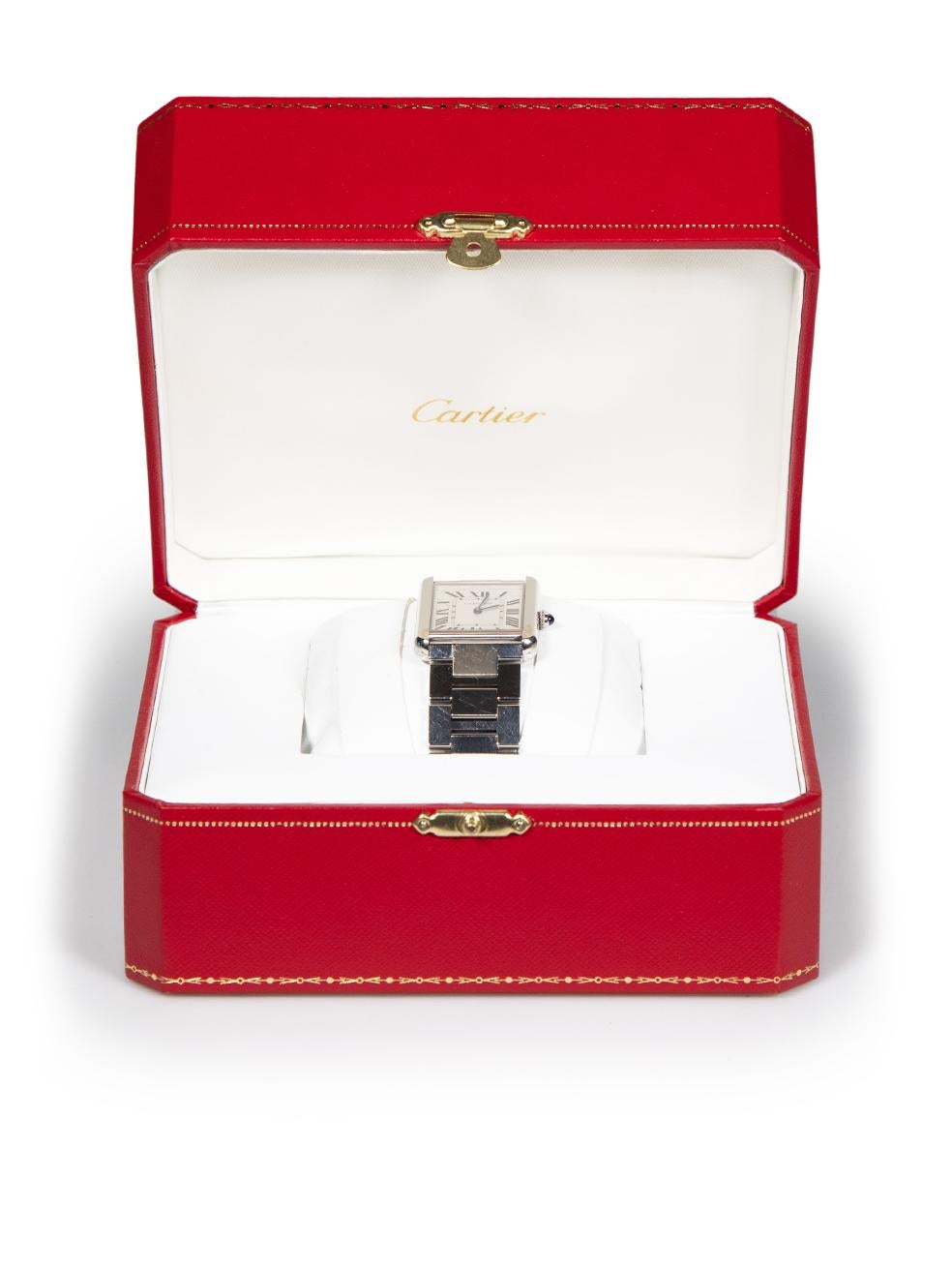 Cartier Silver Stainless Steel Tank Solo Watch For Sale 4