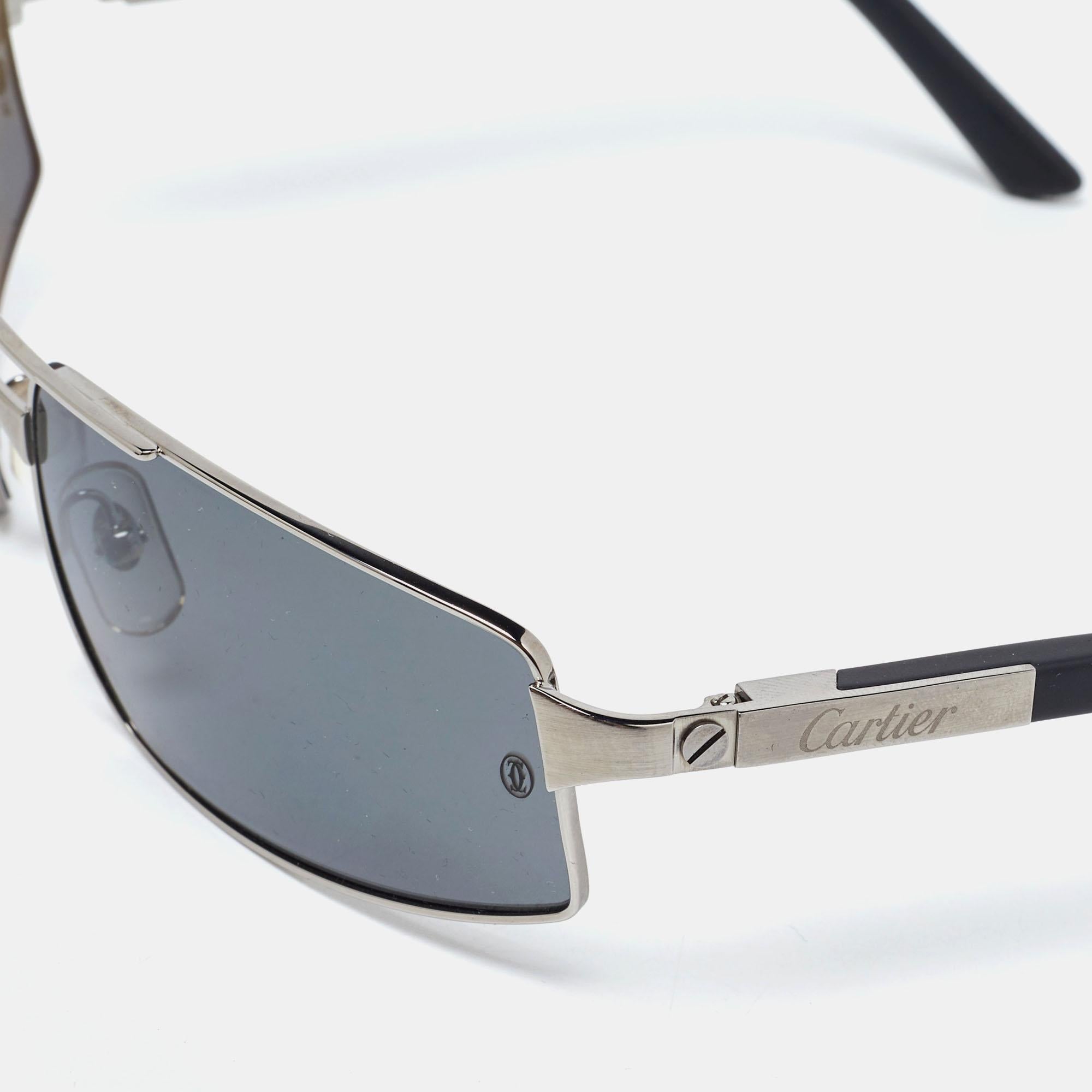 Men's Cartier Silver Tone/Grey Santos Galaxy Rectangle Sunglasses