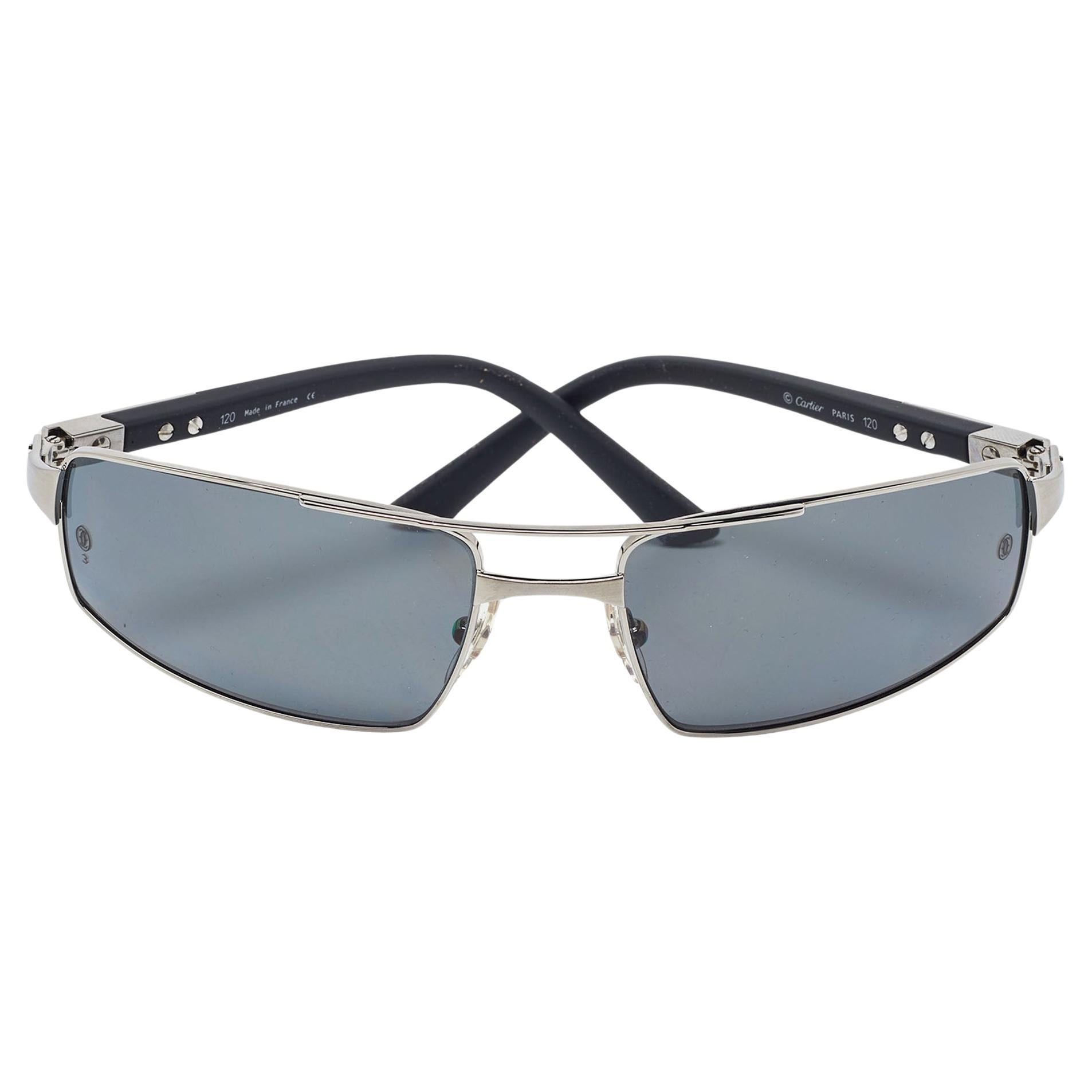 Cartier Silver Tone/Grey Santos Galaxy Rectangle Sunglasses